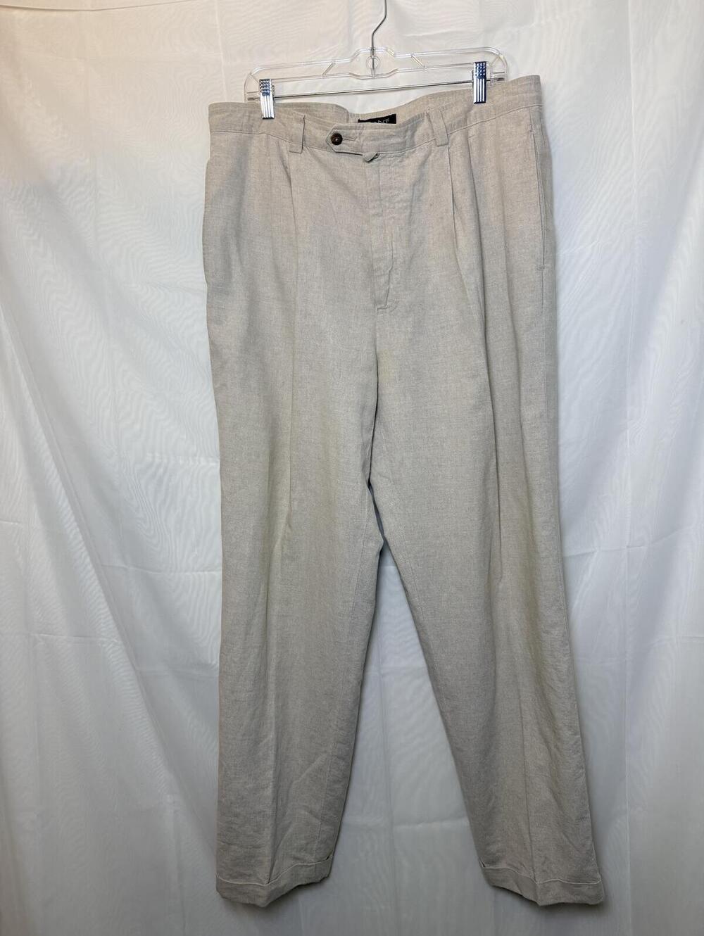 GANT Mens 38x32 Linen Blend Pleated Pants